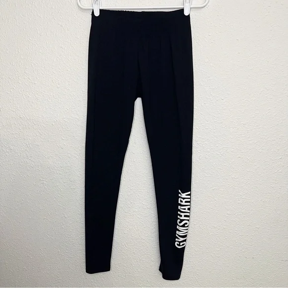 Gymshark Stretchy Waistband Logo Leggings Black White Gym Workout Yoga Small - Picture 2 of 8